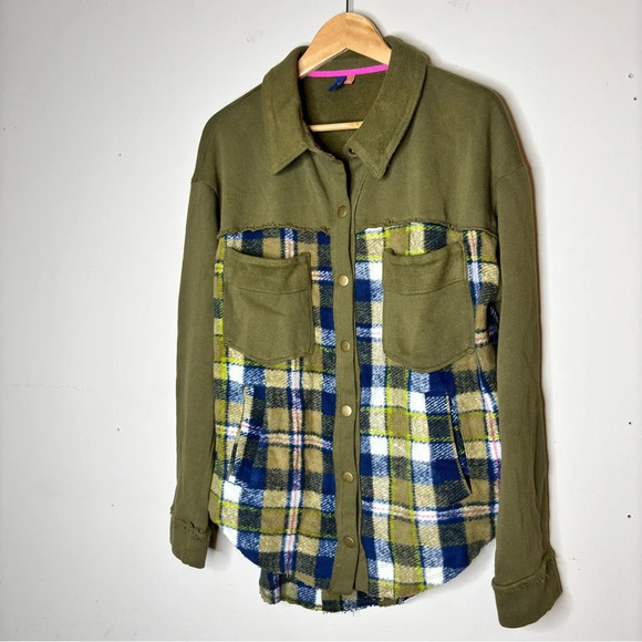Anthropologie Pilcro Green Blue Plaid Contrast Button Down Shirt Jacket Size S - Picture 15 of 15